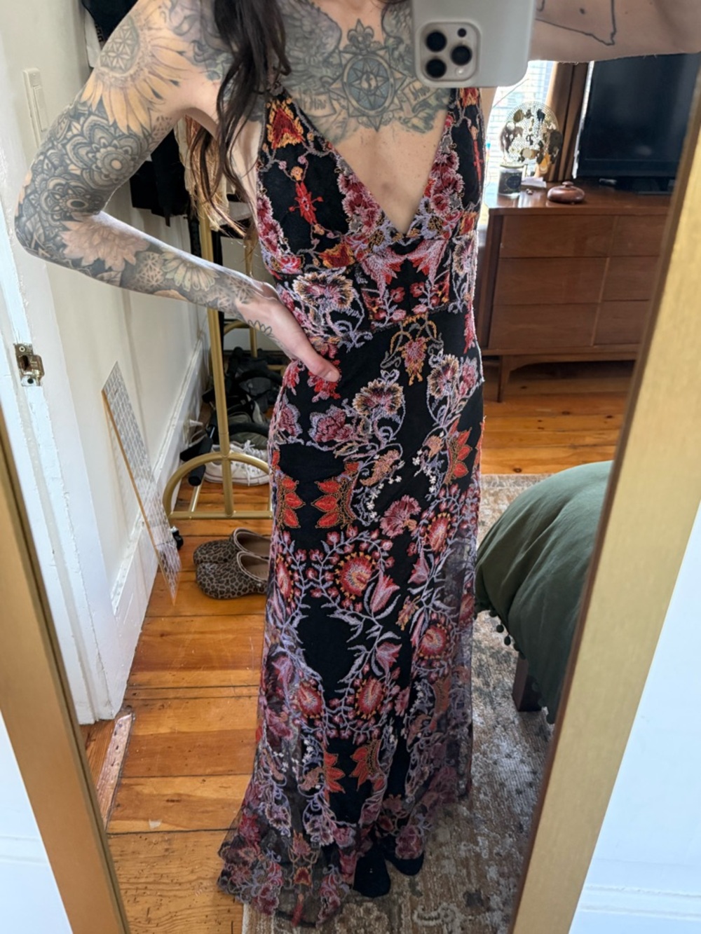 Free People Rising Sun Embroidered Maxi Dress